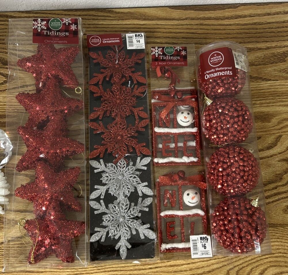 Winter Wonder Lane 4 Pack Red Sparkly Snowflakes Christmas Tree Ornaments